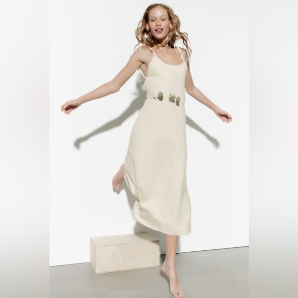 Zara Linen Blend Midi Dress L - Picture 8 of 12